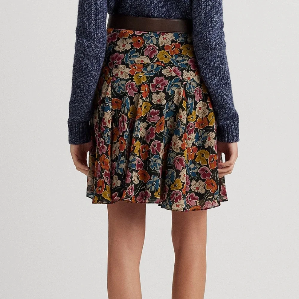 NEW Lauren Ralph Lauren Floral Georgette Mini‎ Skirt Black Multi 16W LRL